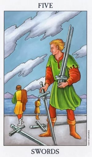 Five of Swords as Yes or No Tarot Card Meaning Sibyl Tarot