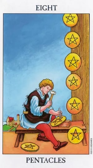 Eight of Pentacles as Break Up Tarot Card Meaning Sibyl Tarot