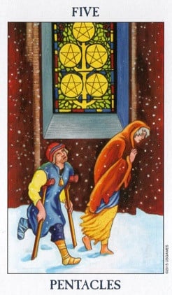 Five of Pentacles as Obstacle or Challenge Tarot Card Meaning Sibyl Tarot