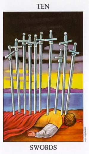 Ten of Swords as Feelings Tarot Card Meaning Sibyl Tarot
