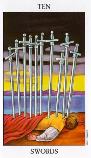 Ten of Swords as Love Outcome Tarot Card Meaning Sibyl Tarot